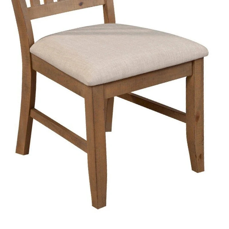 Set of 2 Dining Side Chair, Slatted Back, Beige Cushion, Brown - 20 L x 23.5 W x 39.5 H
