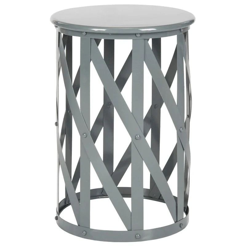 Sgabello in ferro grigio con motivo a reticolo - 14 x 14 x 20.7 - 14Wx14Dx20H