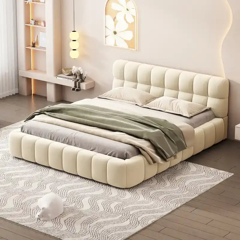 Letto a piattaforma imbottito con tessuto spesso