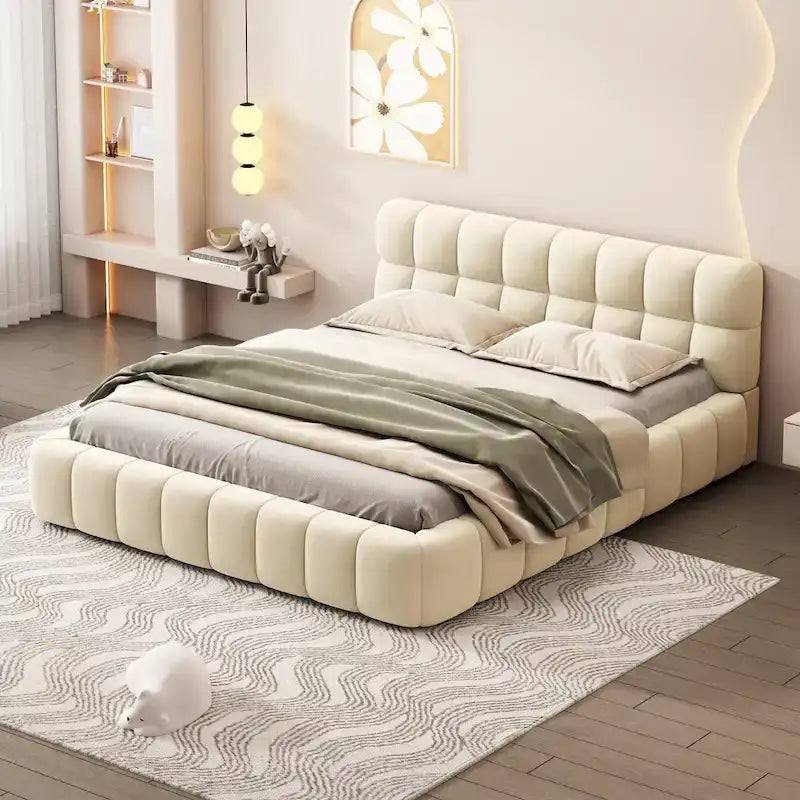 Letto a piattaforma imbottito con tessuto spesso