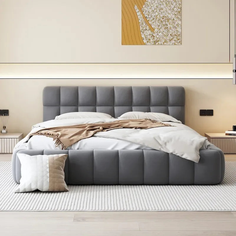 Letto a piattaforma imbottito con tessuto spesso
