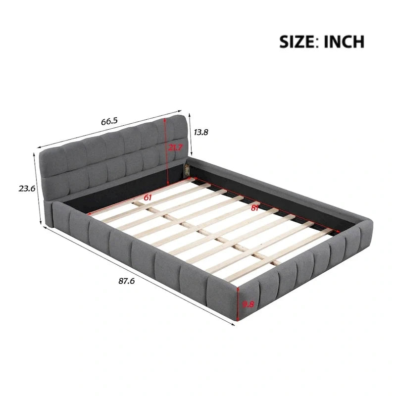 Letto a piattaforma imbottito con tessuto spesso