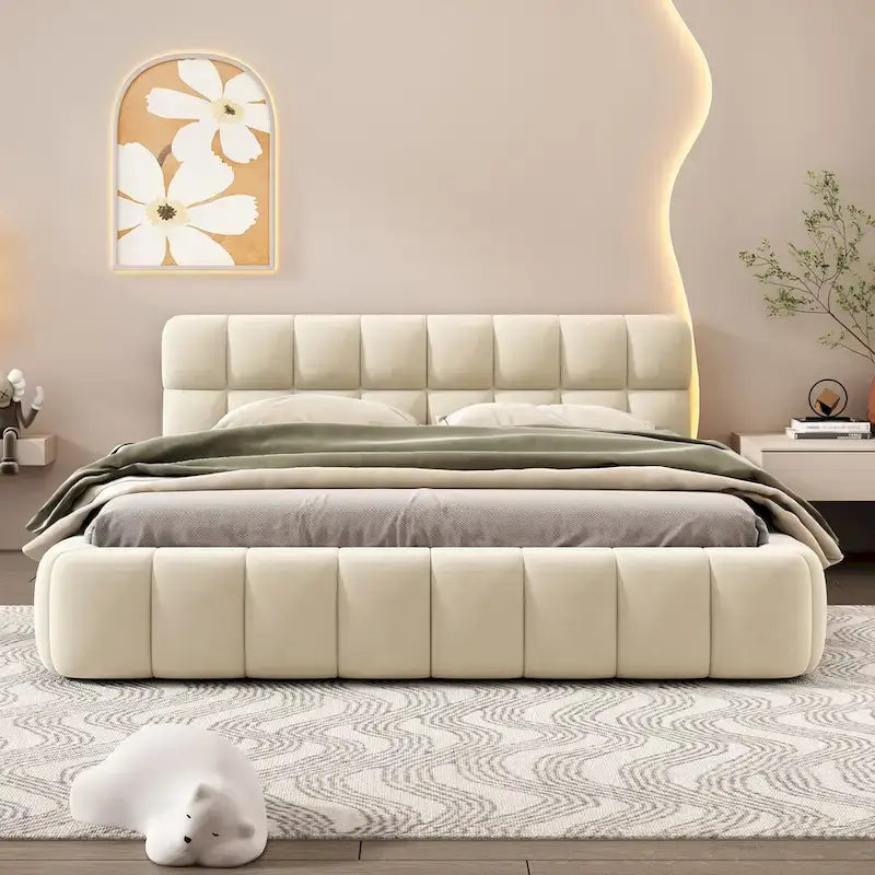 Letto a piattaforma imbottito con tessuto spesso