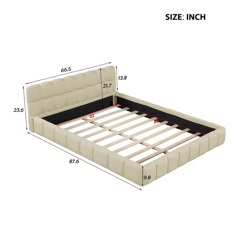 Letto a piattaforma imbottito con tessuto spesso