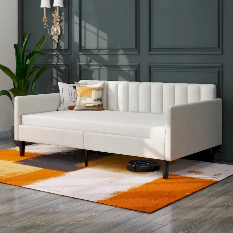 Upholstered Daybed with Tufted Backrest, Twin Size