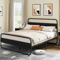 Metal Platform Bed Frame with Wooden Headboard