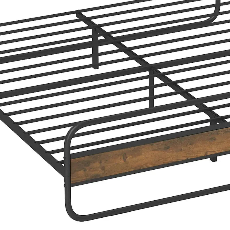 Struttura letto a piattaforma in metallo con testiera in legno