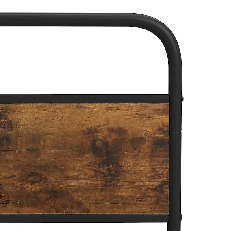 Metal Platform Bed Frame with Wooden Headboard