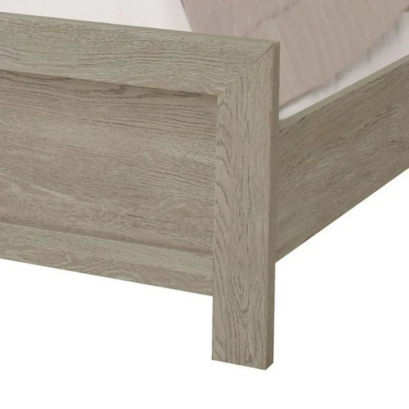 King Size Bed, Tufted and Upholstered Headboard, Light Gray Finish