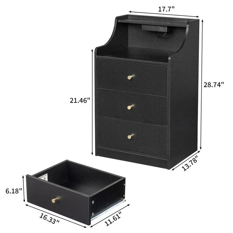 Comodino a 3 cassetti con USB