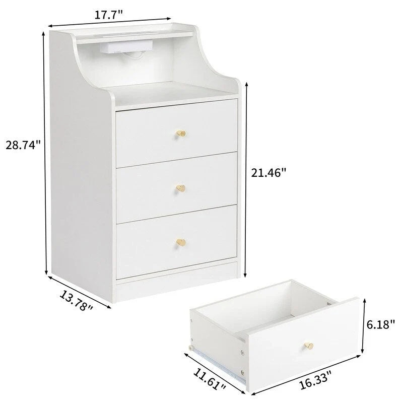 Comodino a 3 cassetti con USB