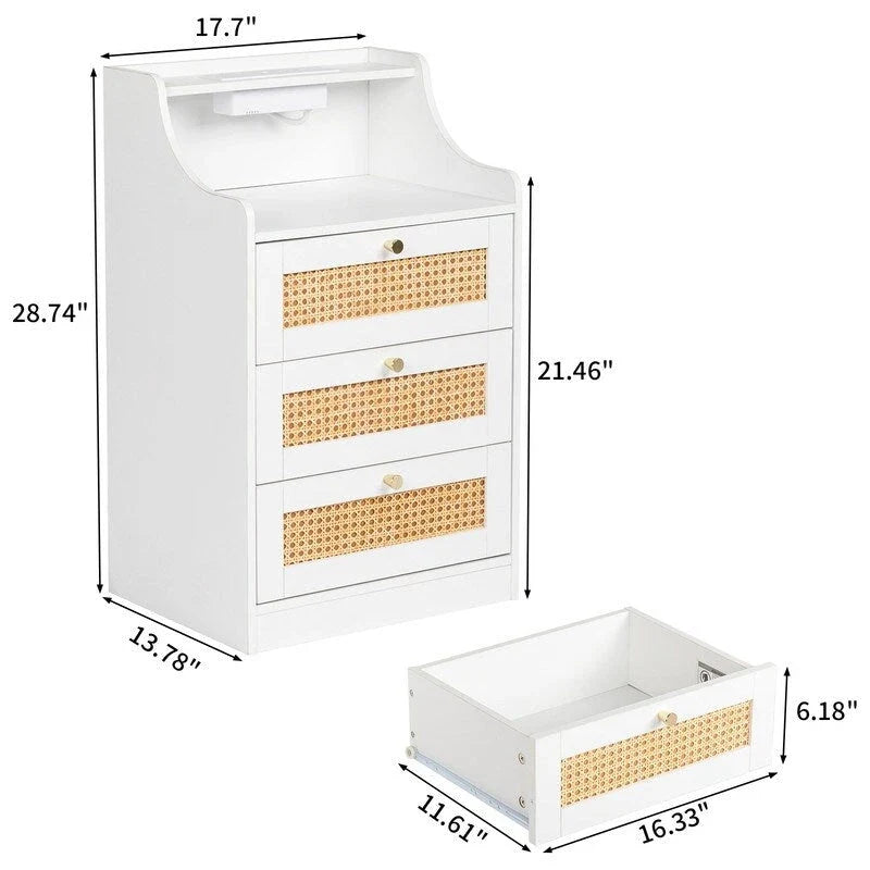 Comodino a 3 cassetti con USB