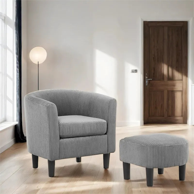 Modern Fabric Upholstered Accent Chair with Ottoman Foot Rest