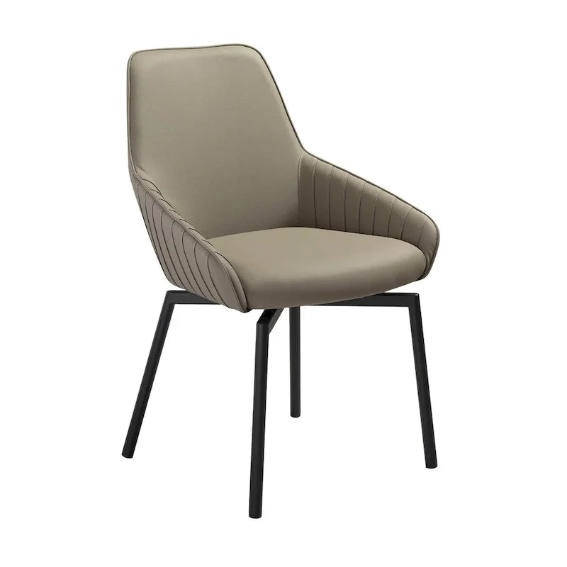 23 Inch Swivel Dining Chair Set of 2, Curved, Gray Faux Leather, Black