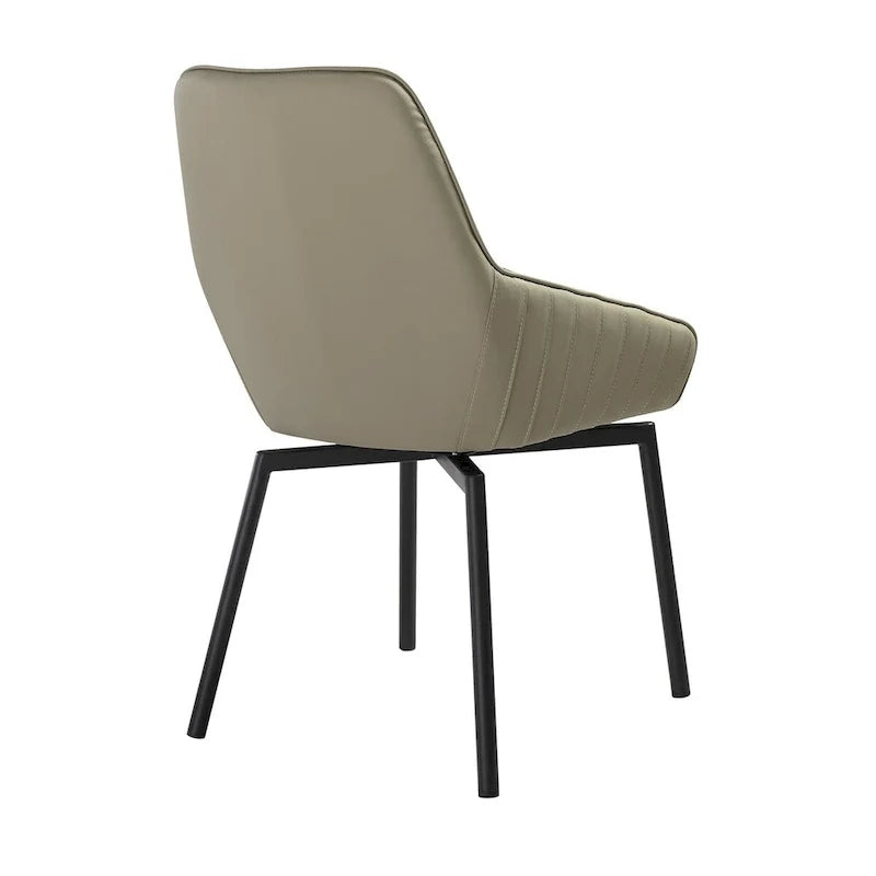 23 Inch Swivel Dining Chair Set of 2, Curved, Gray Faux Leather, Black