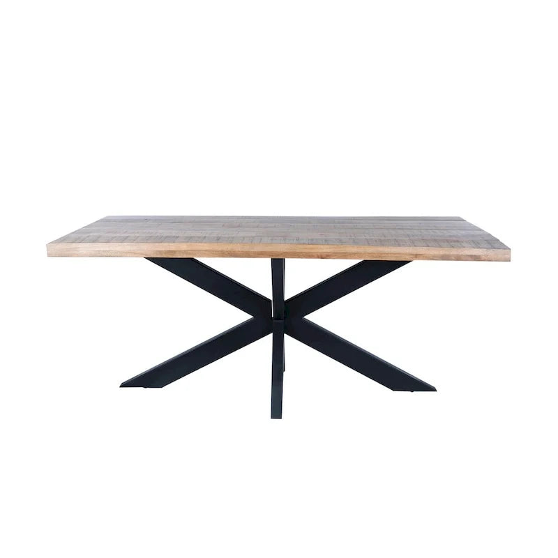 Elegante tavolo da pranzo rettangolare con piano in legno di mango e gambe in metallo a ragnatela, 63 pollici
