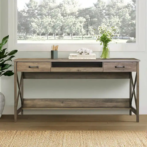 Saint Birch Alaska 59.5 Modern Farmhouse Writing Desk with Two Drawers