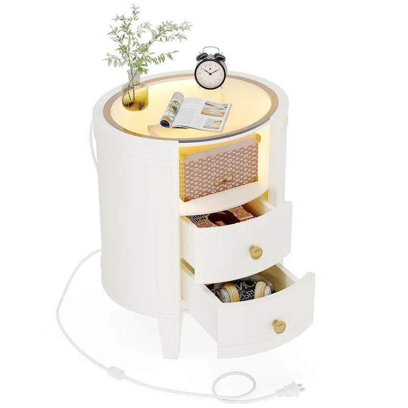 Comodino/tavolino laterale a 2 cassetti con ripiano aperto e luci LED per camera da letto o soggiorno