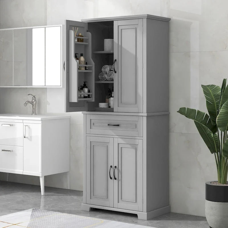 Mobiletto contenitore da bagno con ante e cassetto, ampio spazio contenitivo, ripiano regolabile