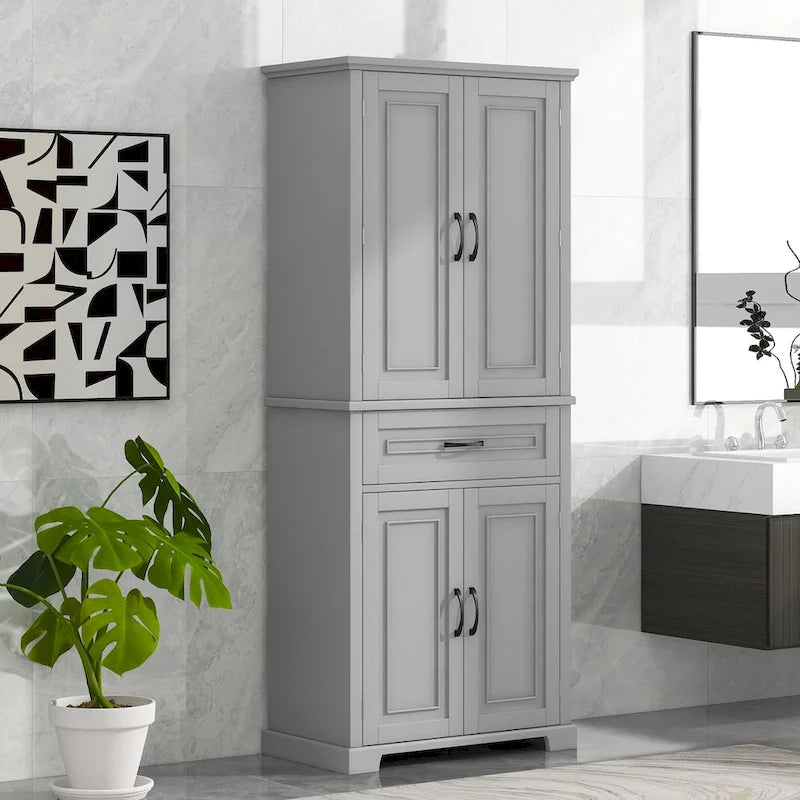 Mobiletto contenitore da bagno con ante e cassetto, ampio spazio contenitivo, ripiano regolabile