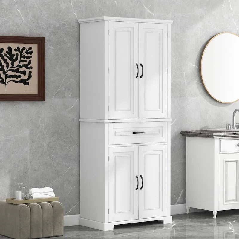Mobiletto contenitore da bagno con ante e cassetto, ampio spazio contenitivo, ripiano regolabile