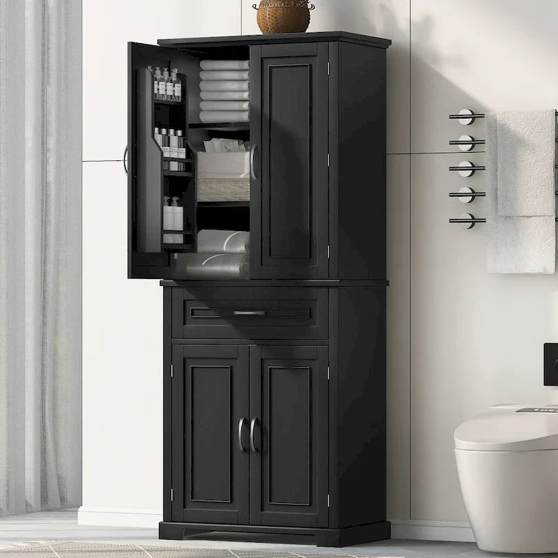 Mobiletto contenitore da bagno con ante e cassetto, ampio spazio contenitivo, ripiano regolabile