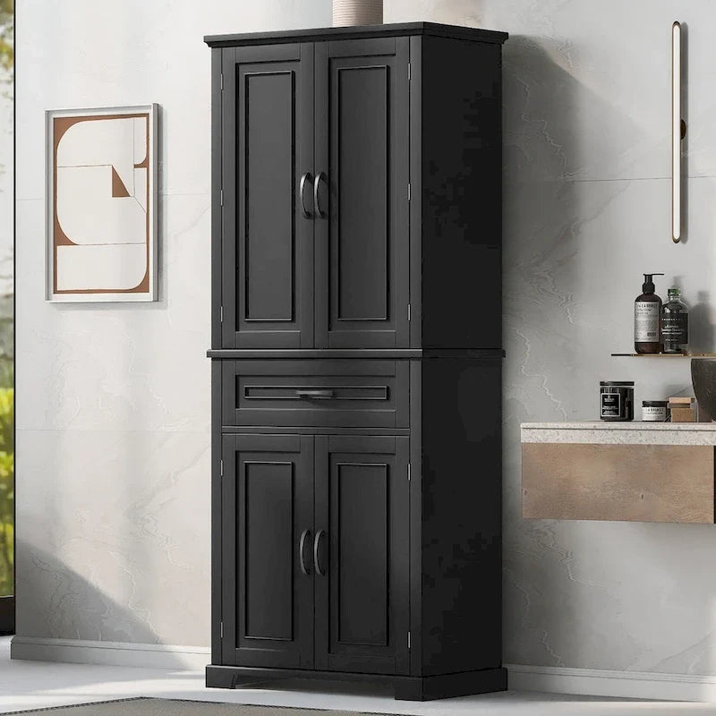 Mobiletto contenitore da bagno con ante e cassetto, ampio spazio contenitivo, ripiano regolabile